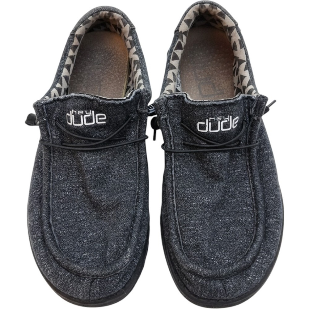 Hey Dude Wally B Stretch Men Size 13 Black Melange Moccasin Loafers